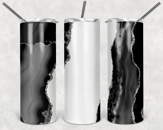 Black White Silver Marble 20 oz Tumbler