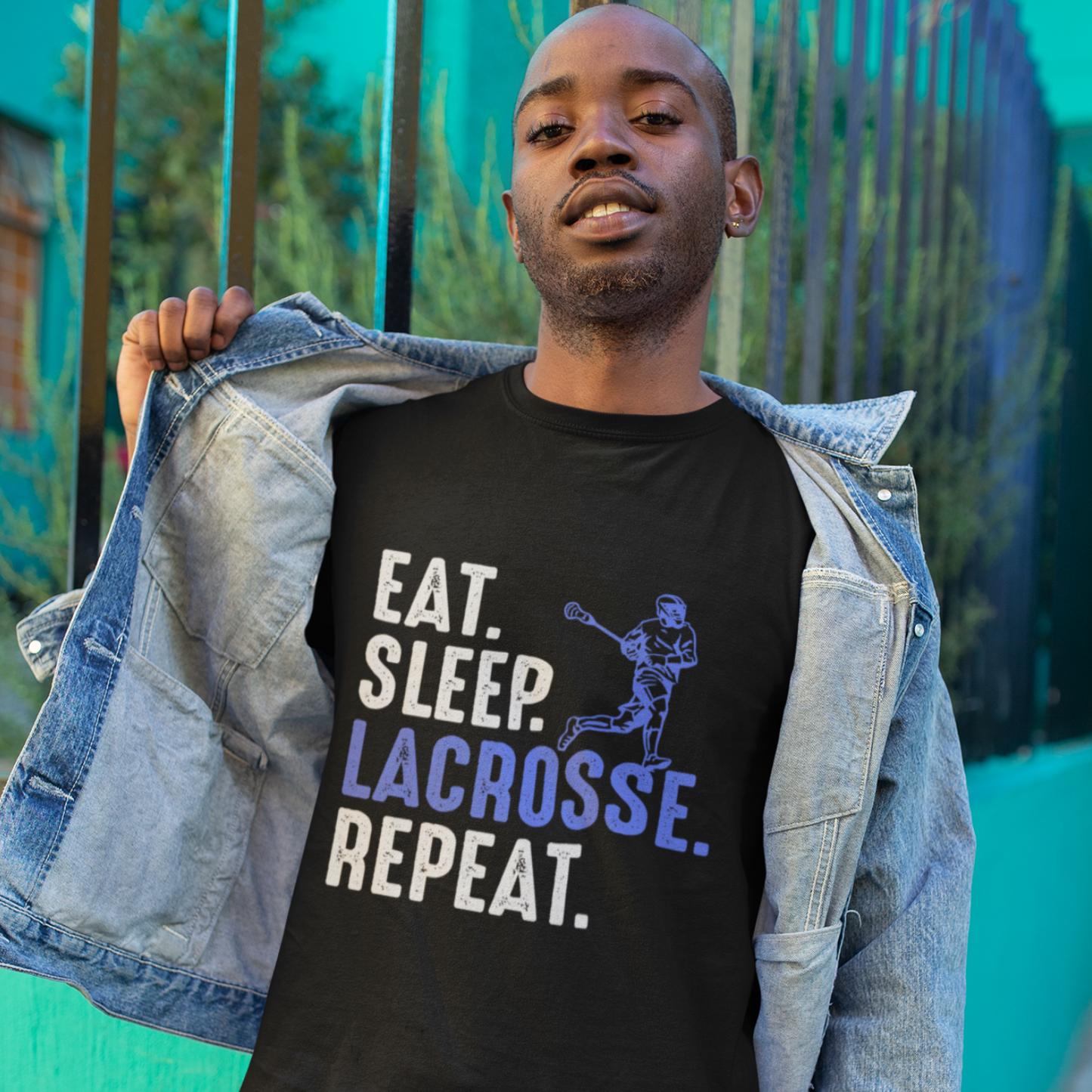 Eat Sleep Lacrosse Repeat Distressed Tee