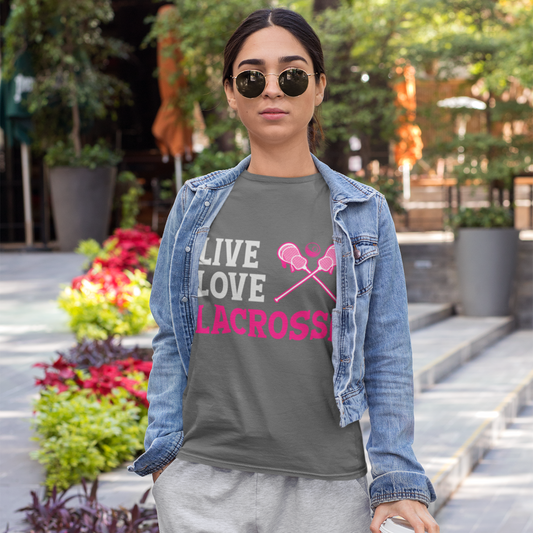 Live Love Lacrosse Pink and White Tee