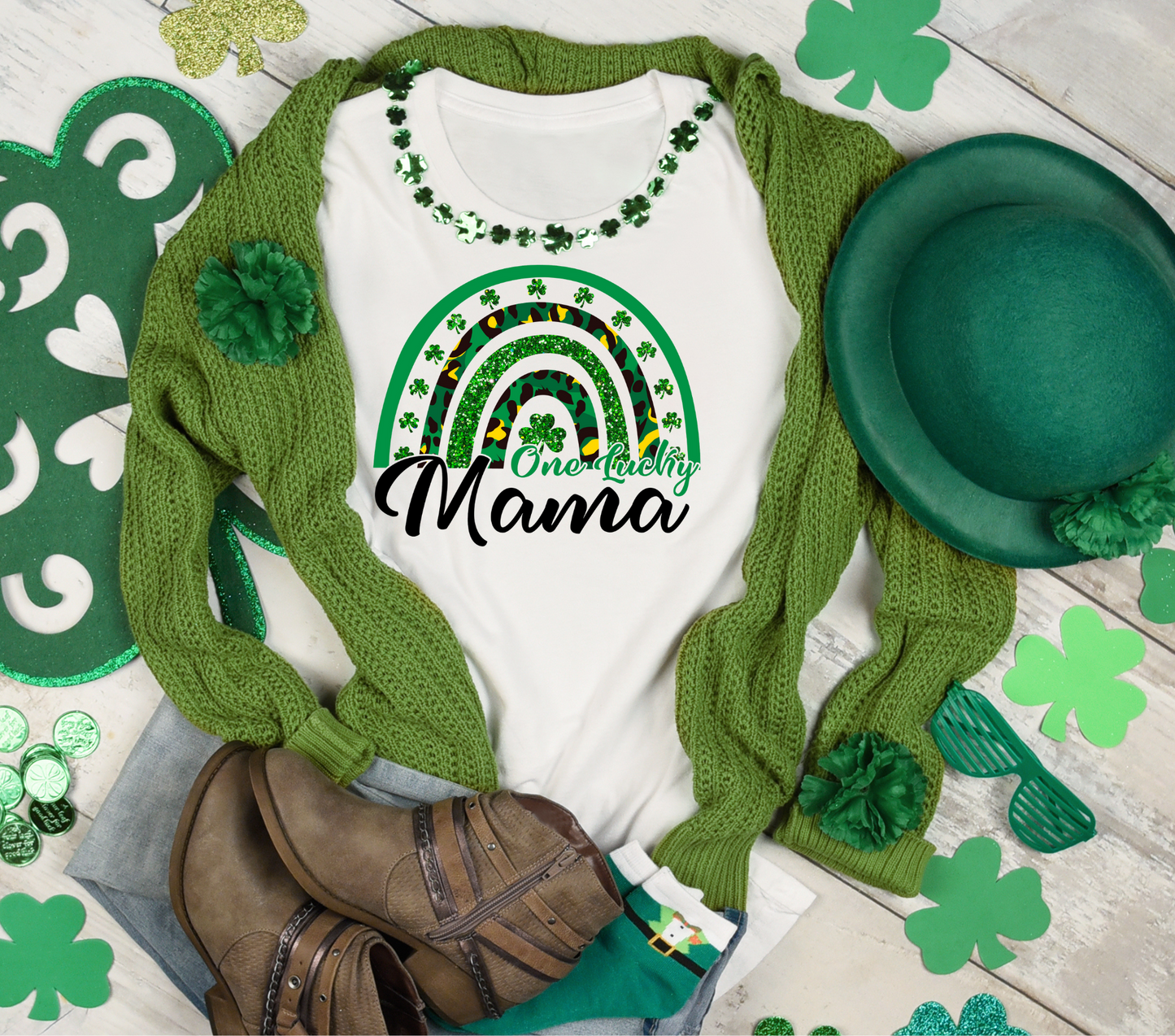 One Lucky Mama Rainbow Tee